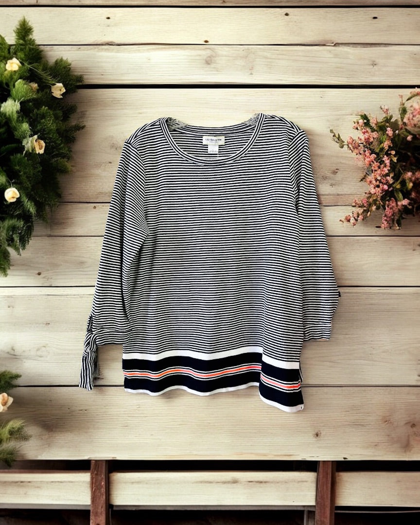 Liz Claiborne Weekend LS Top,Striped, L