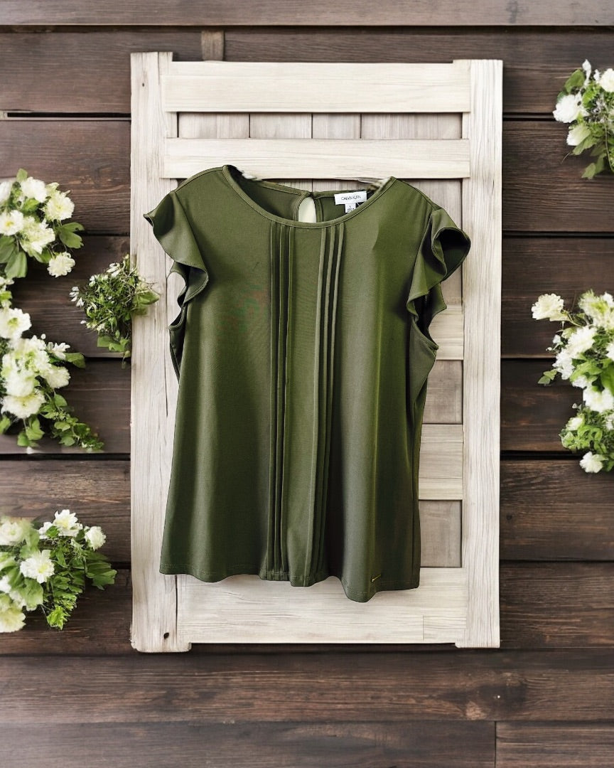 Calvin Klein SS Top,Sage, Large