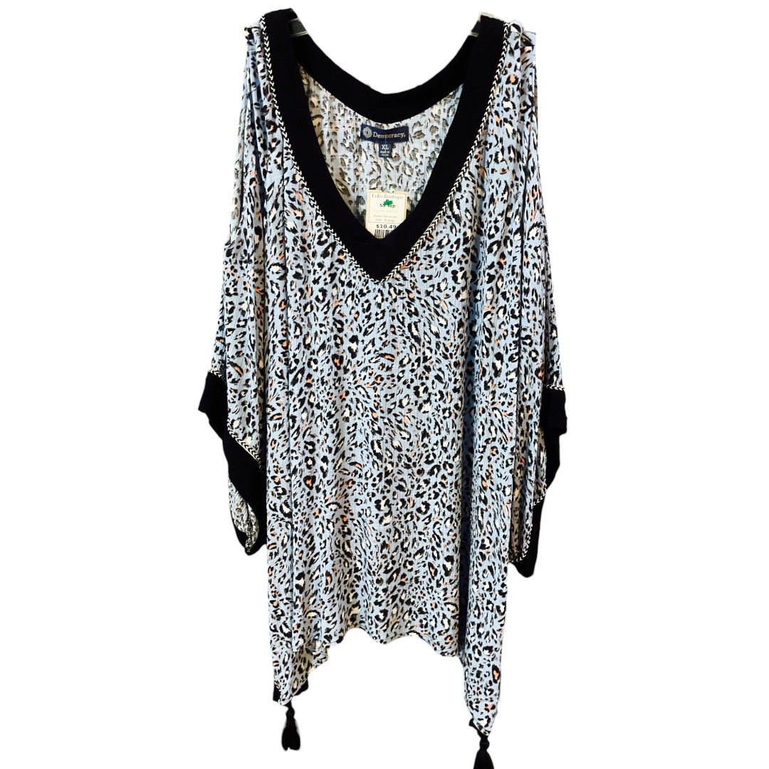 Democracy SS Top,Blue Animal Print, XLarge