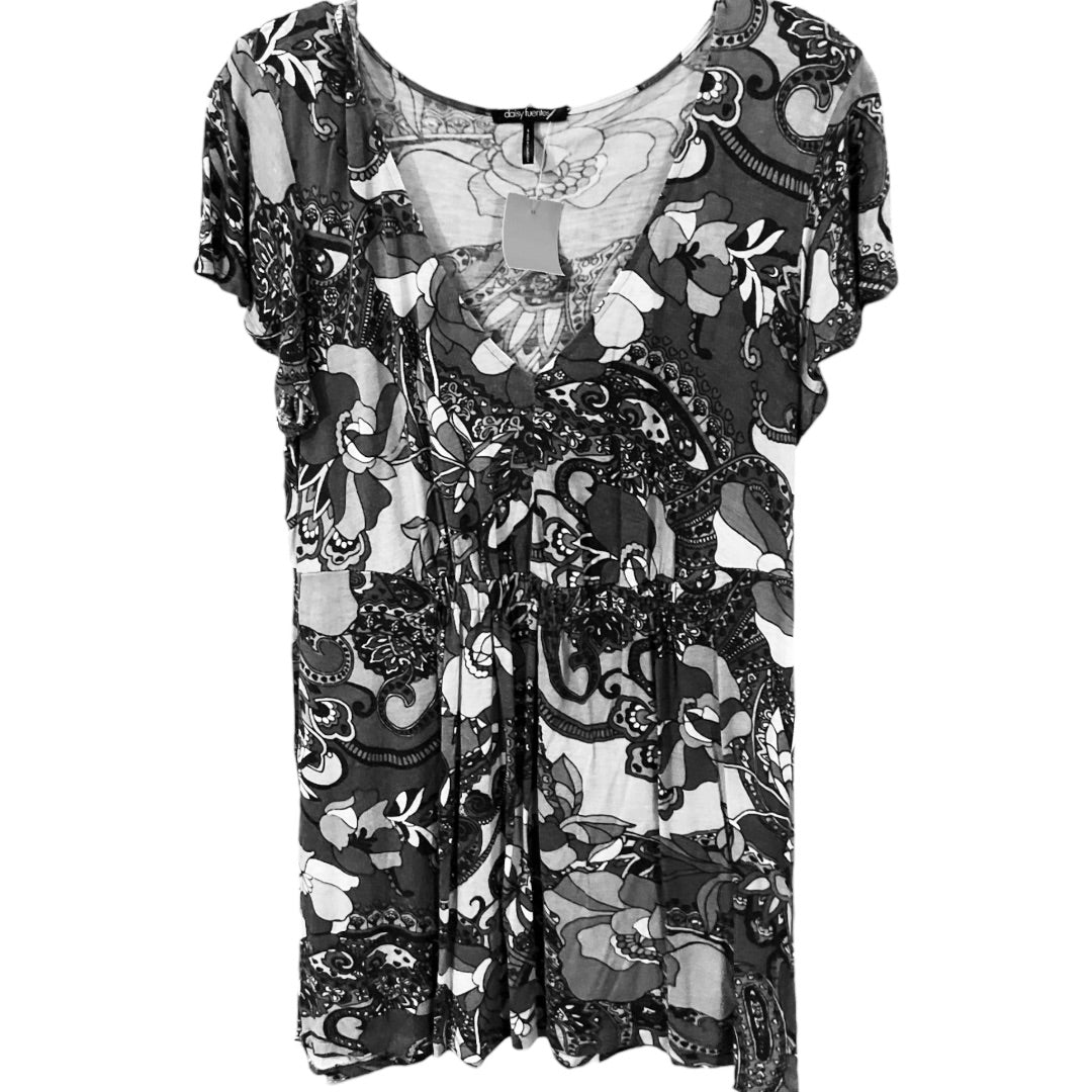 Daisy Fuentes SS Top,Grey Floral, Large