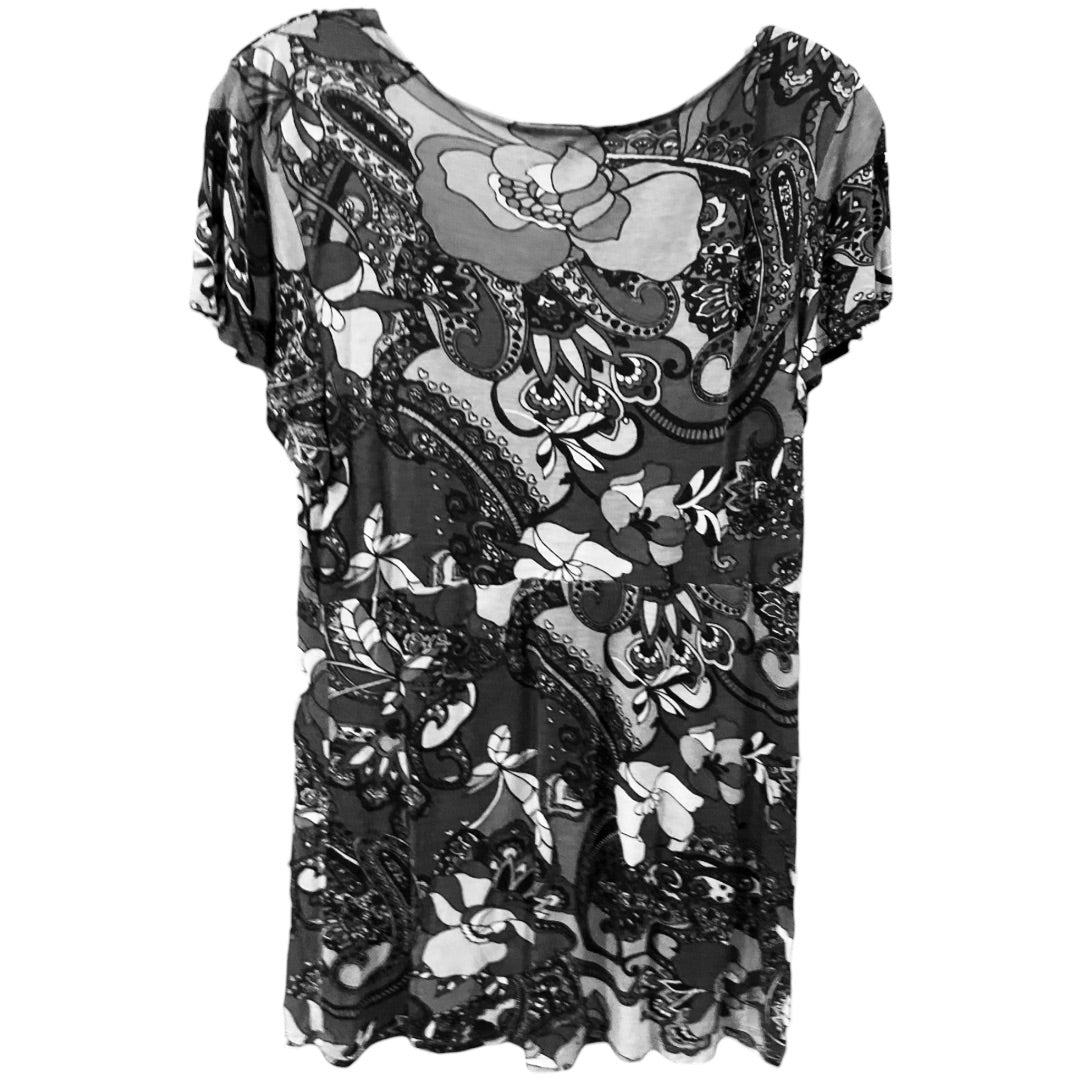Daisy Fuentes SS Top,Grey Floral, Large