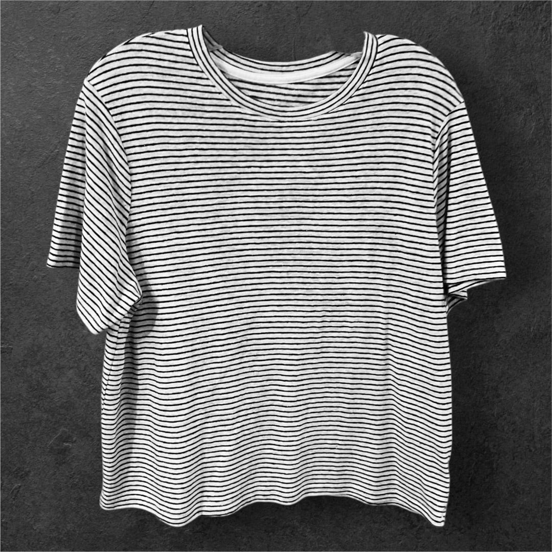 A New Day SS Top,Black/White Striped, Medium