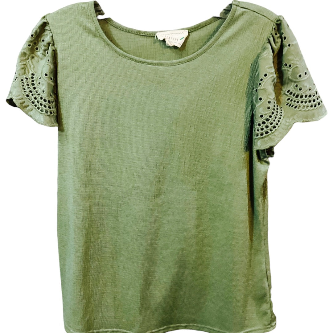 Flower & Feather SS Top,Green, Medium