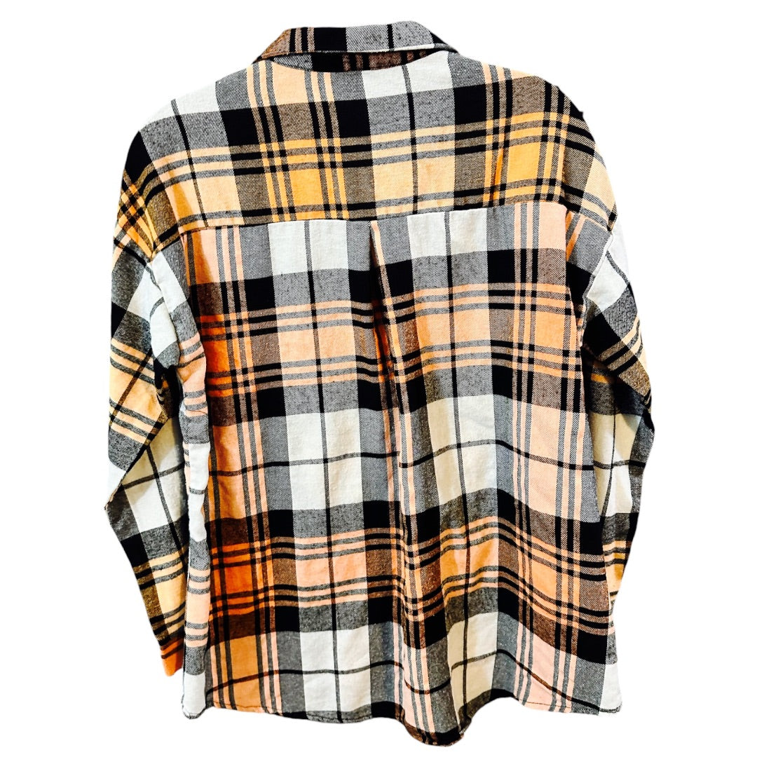 Shein LS Blouse,Orange/Black Plaid, Small