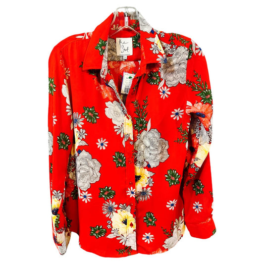 The Shirt LS Blouse,Red Floral, Small