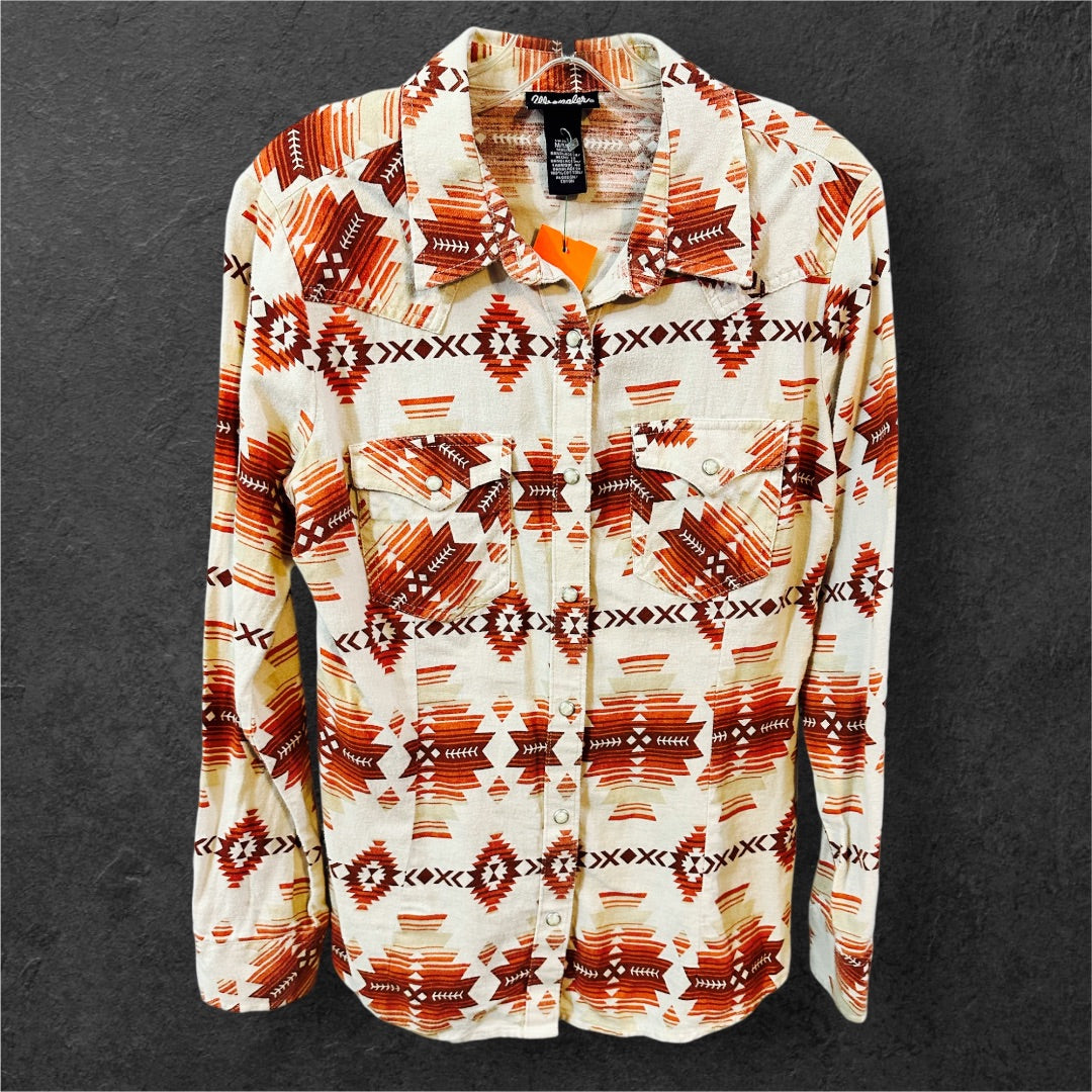 Wrangler LS Blouse,Off White/Rust Print, Medium