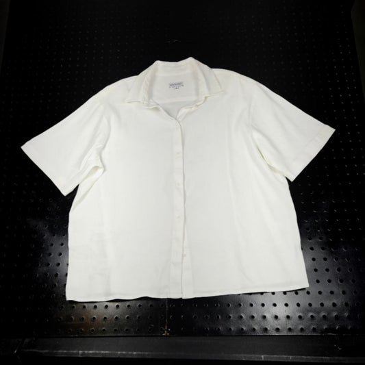 Gianni Bini Linen Short Sleeve Button Up White Cream Size L Shirt - Image 1