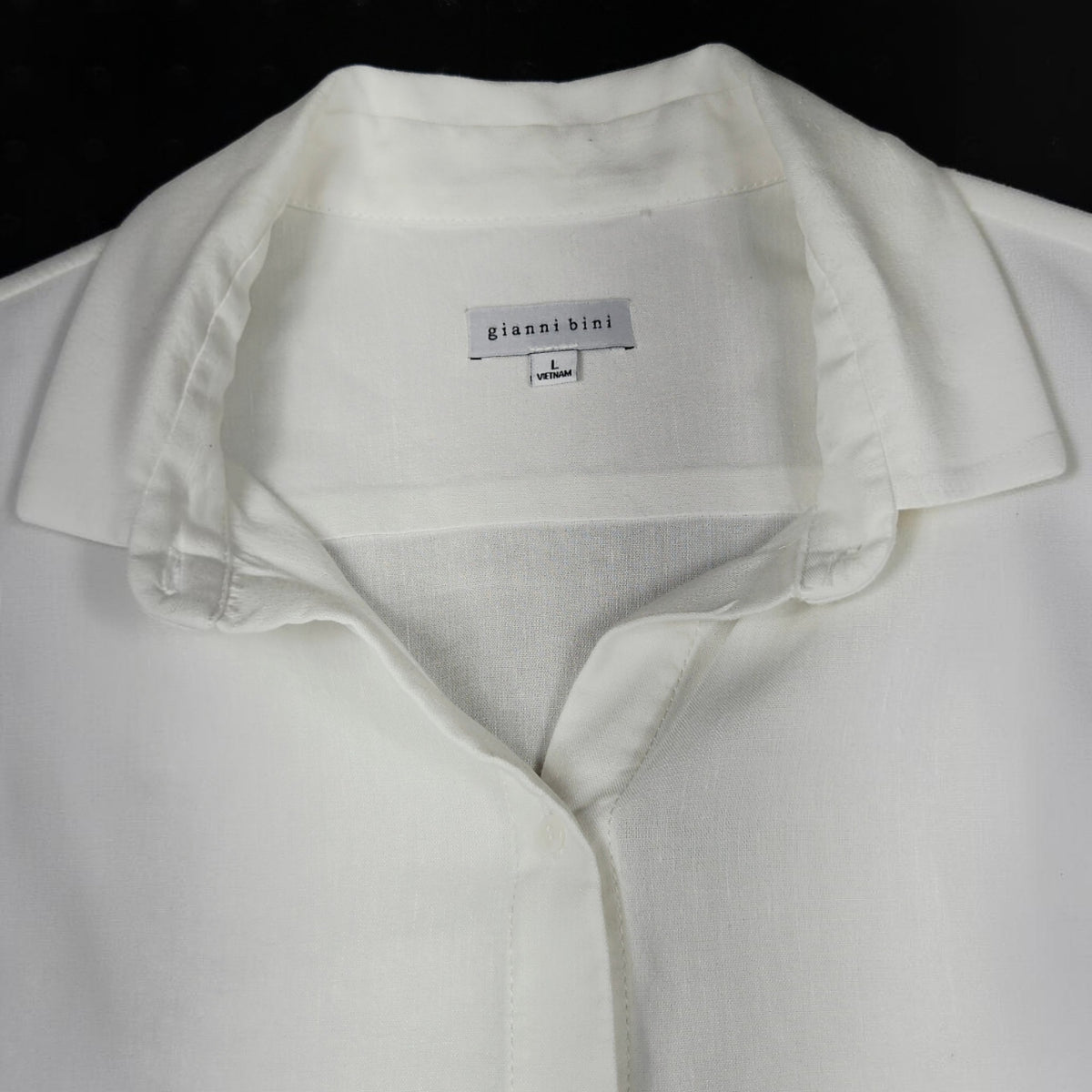 Gianni Bini Linen Short Sleeve Button Up White Cream Size L Shirt - Image 2