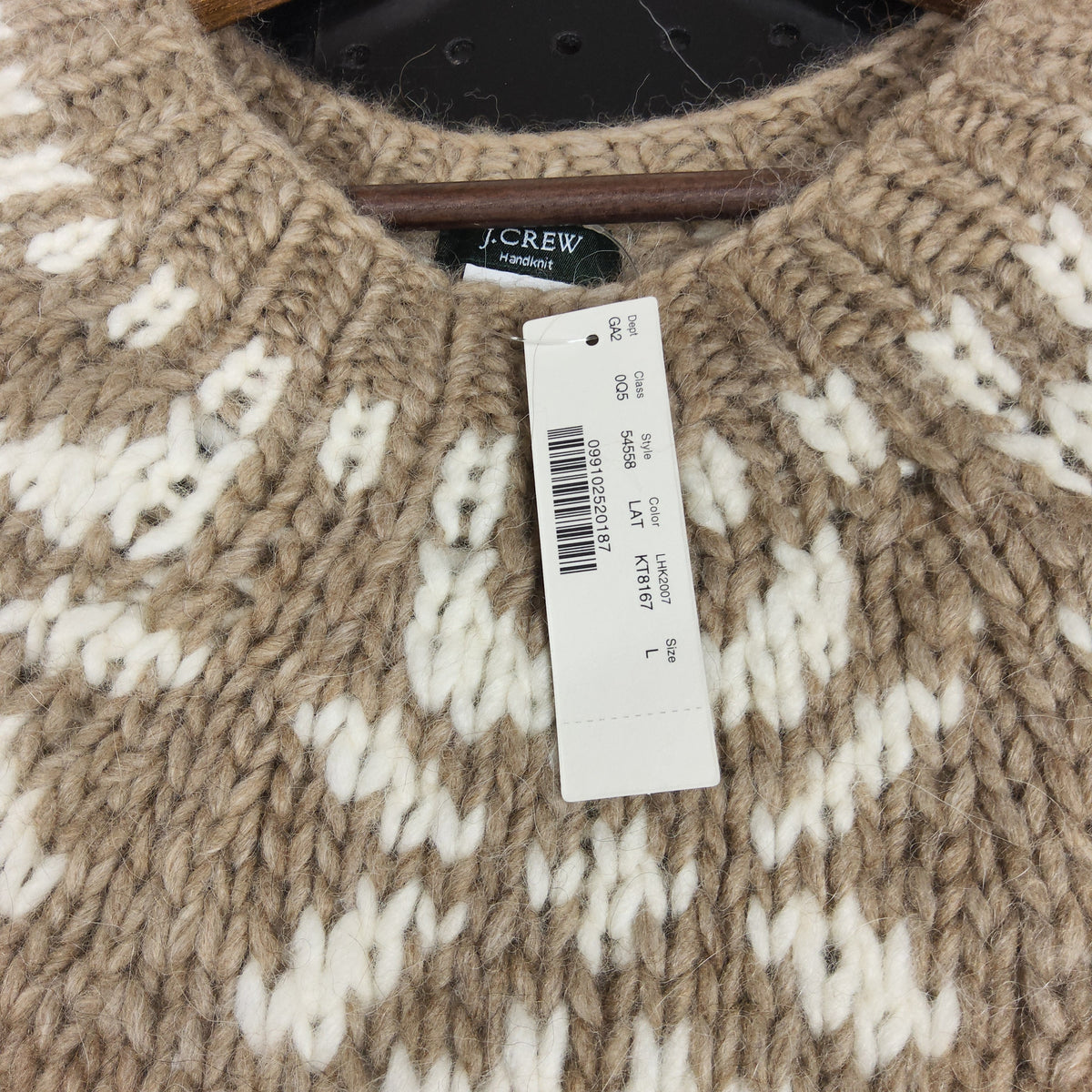 J.Crew NWT Fair Isle Alpaca Sweater Large Tan White - Image 2