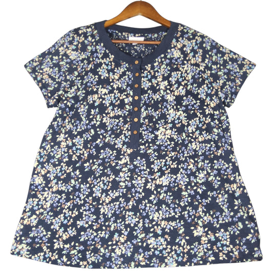 J. Jill Floral Short Sleeve Henley Top Navy Multicolor M - Image 1