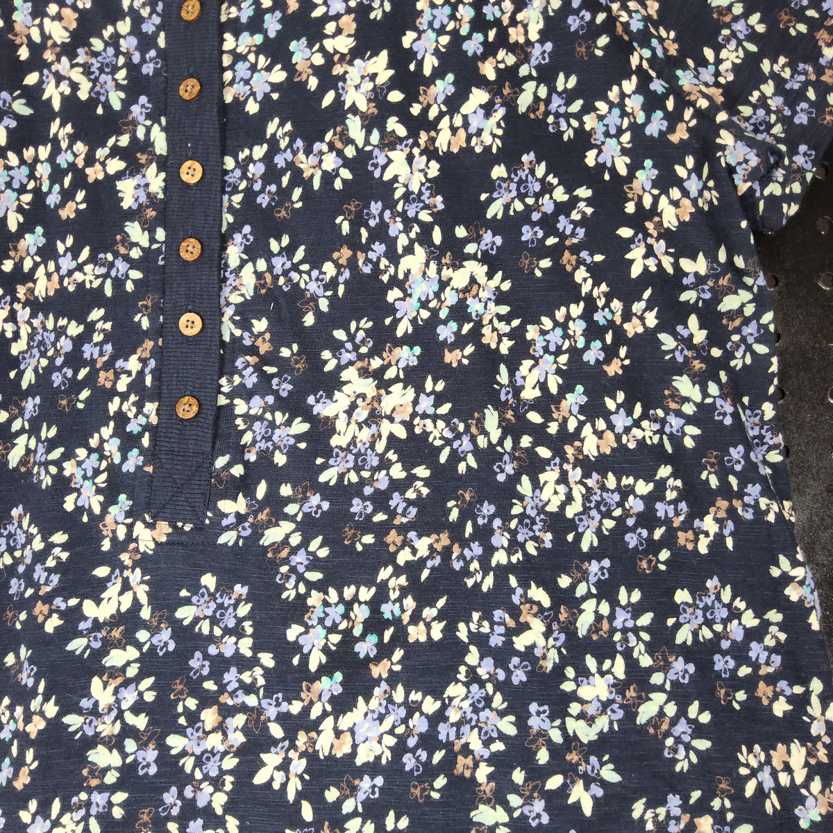 J. Jill Floral Short Sleeve Henley Top Navy Multicolor M - Image 2