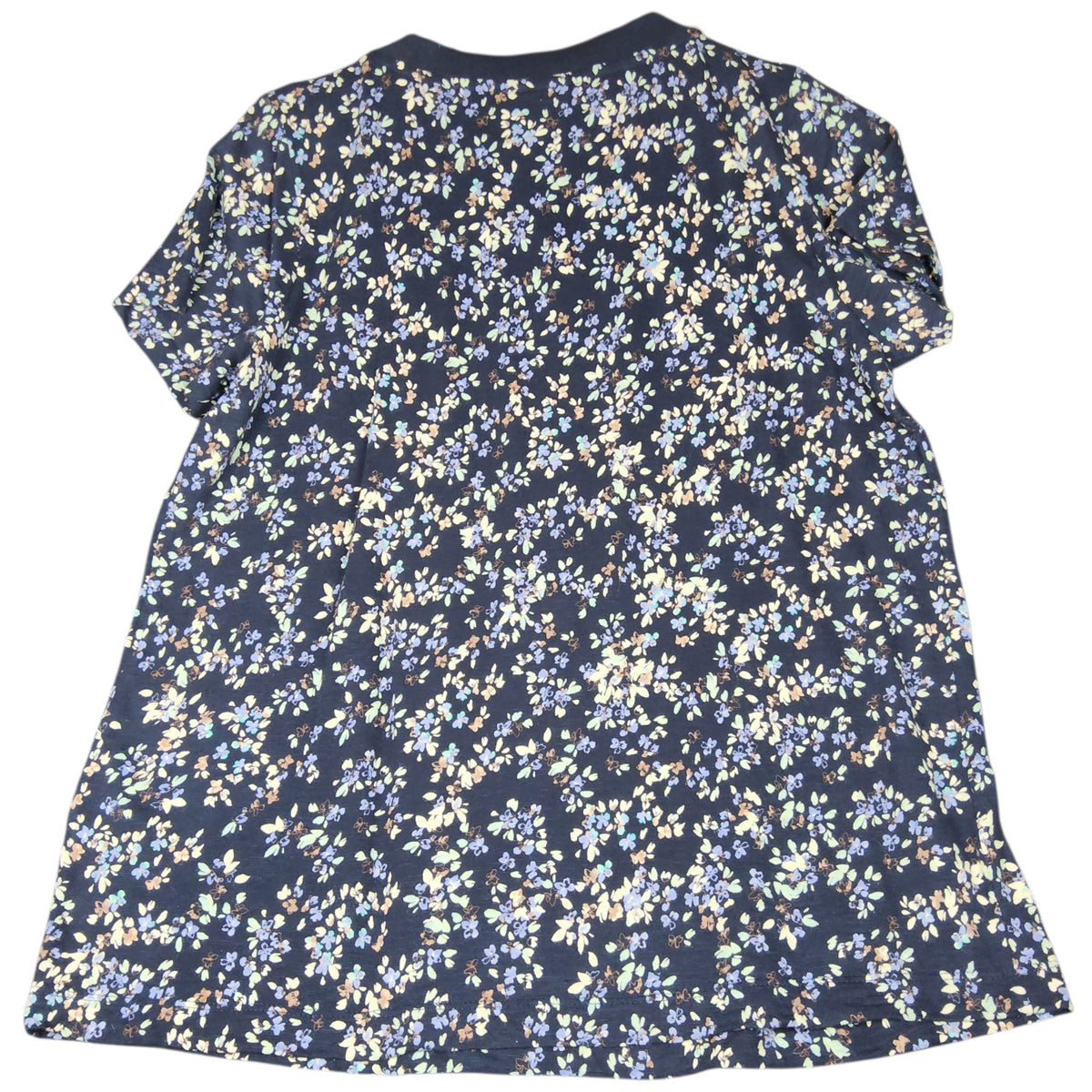 J. Jill Floral Short Sleeve Henley Top Navy Multicolor M - Image 4
