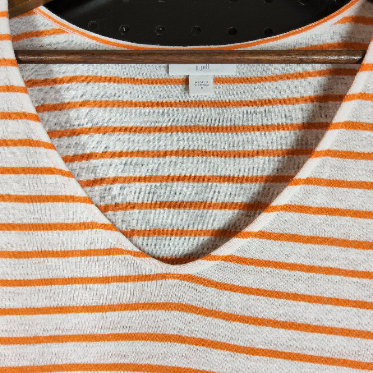 J. Jill Orange White Striped V-Neck Tank Top Size 8 - Image 2
