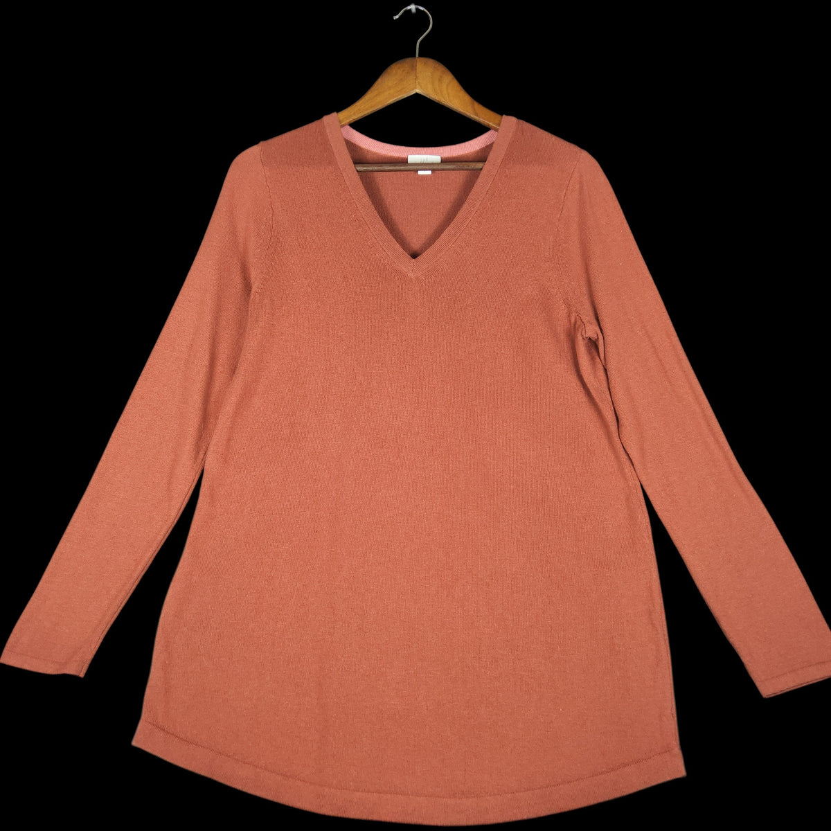 J. Jill V-Neck Ribbed Tunic Sweater Coral Long Sleeve - Image 1