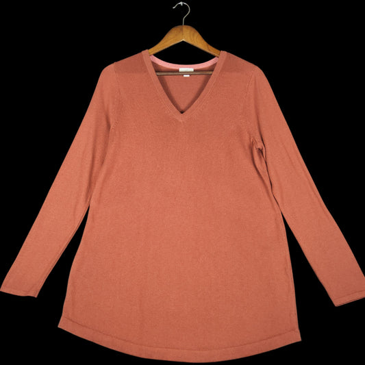 J. Jill V-Neck Ribbed Tunic Sweater Coral Long Sleeve - Image 1