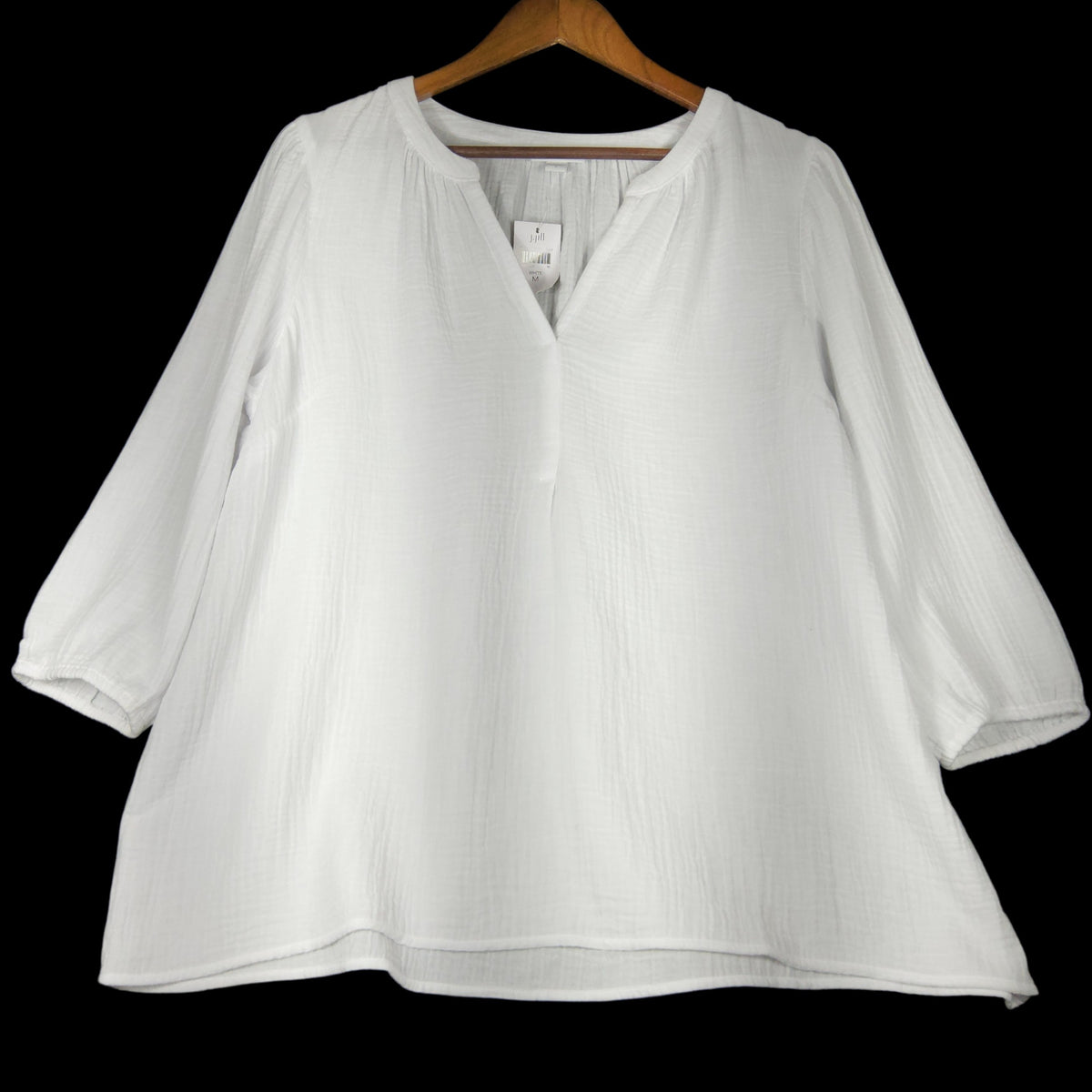 J.Jill WT Split Neck Top M White Crinkle Gauze 3/4 Sleeves - Image 1