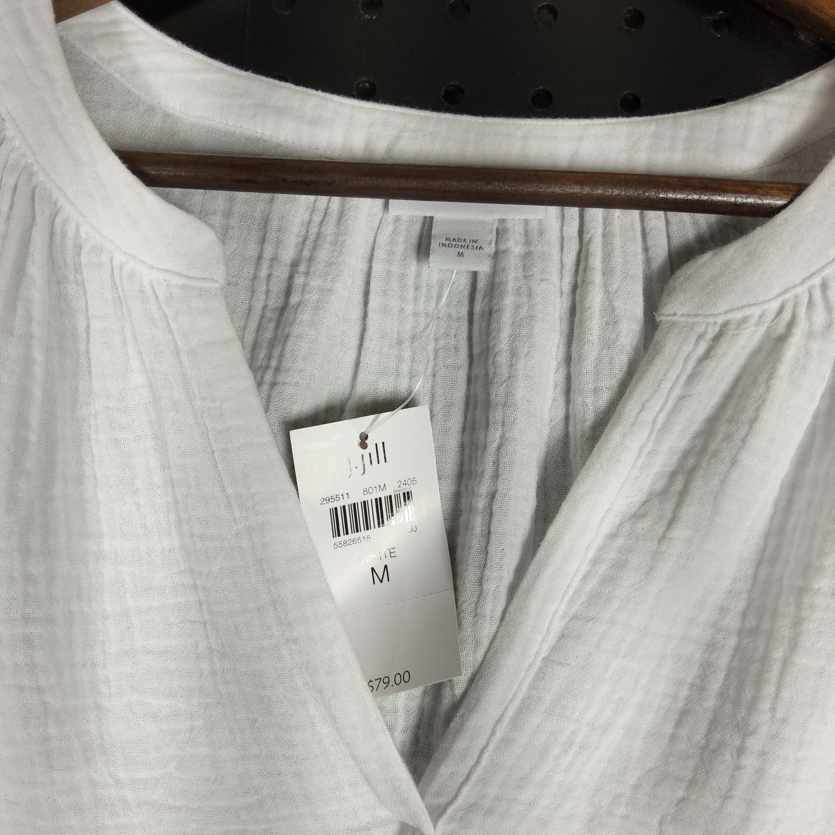 J.Jill WT Split Neck Top M White Crinkle Gauze 3/4 Sleeves - Image 2