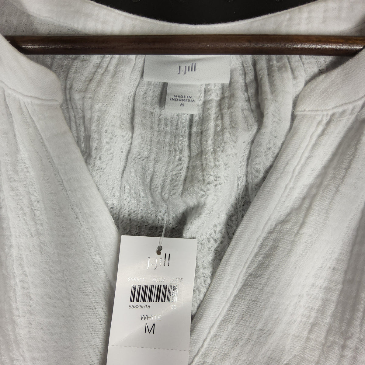 J.Jill WT Split Neck Top M White Crinkle Gauze 3/4 Sleeves - Image 3