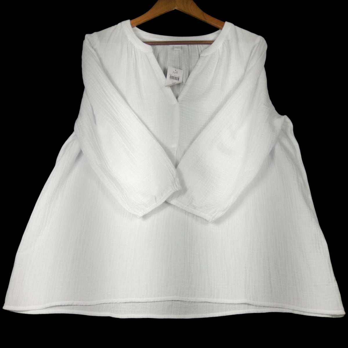 J.Jill WT Split Neck Top M White Crinkle Gauze 3/4 Sleeves - Image 5