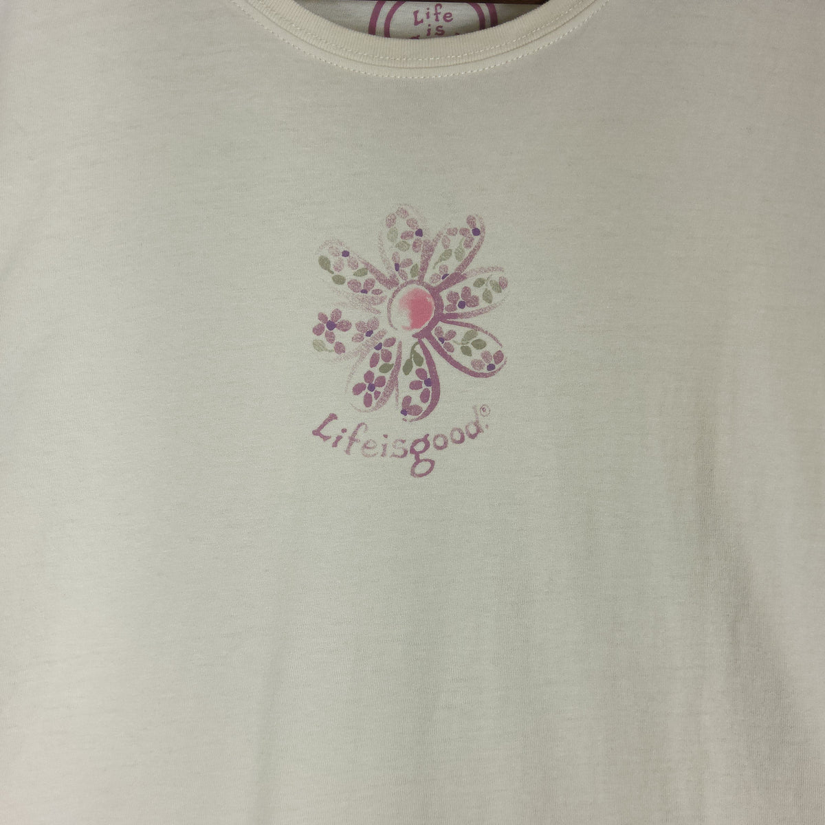 Life is Good Watercolor Daisy Cream Short Sleeve Crew Neck Tee - Image 2