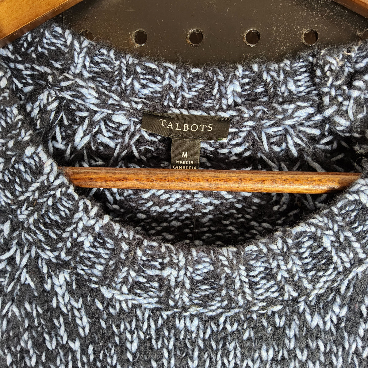 Talbots Marled Blue White Knit Sweater Women's Medium Crewneck - Image 2