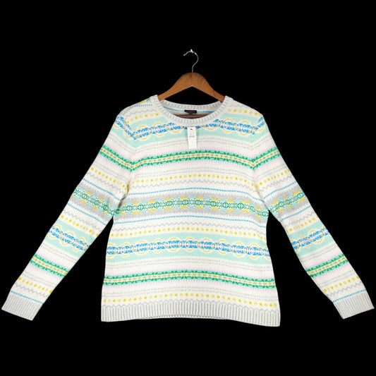 Talbots NWT Fair Isle Crewneck Sweater L Blue Green Knit - Image 1