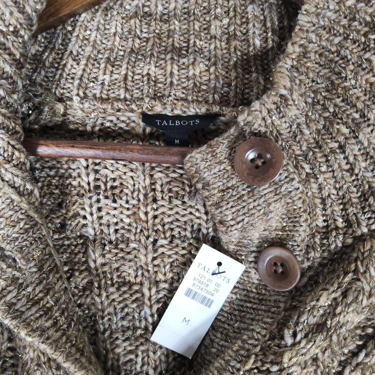 Talbots NWT Metallic Tweed Mockneck Cardigan Sweater M Tan Brown Marled - Image 3