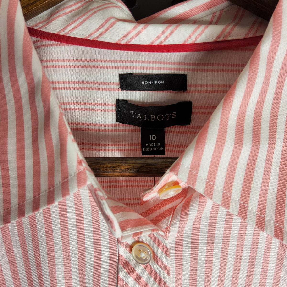 Talbots NWT  Non-Iron Powder Pink/White Stripe Button Up Shirt Size 10 - Image 2