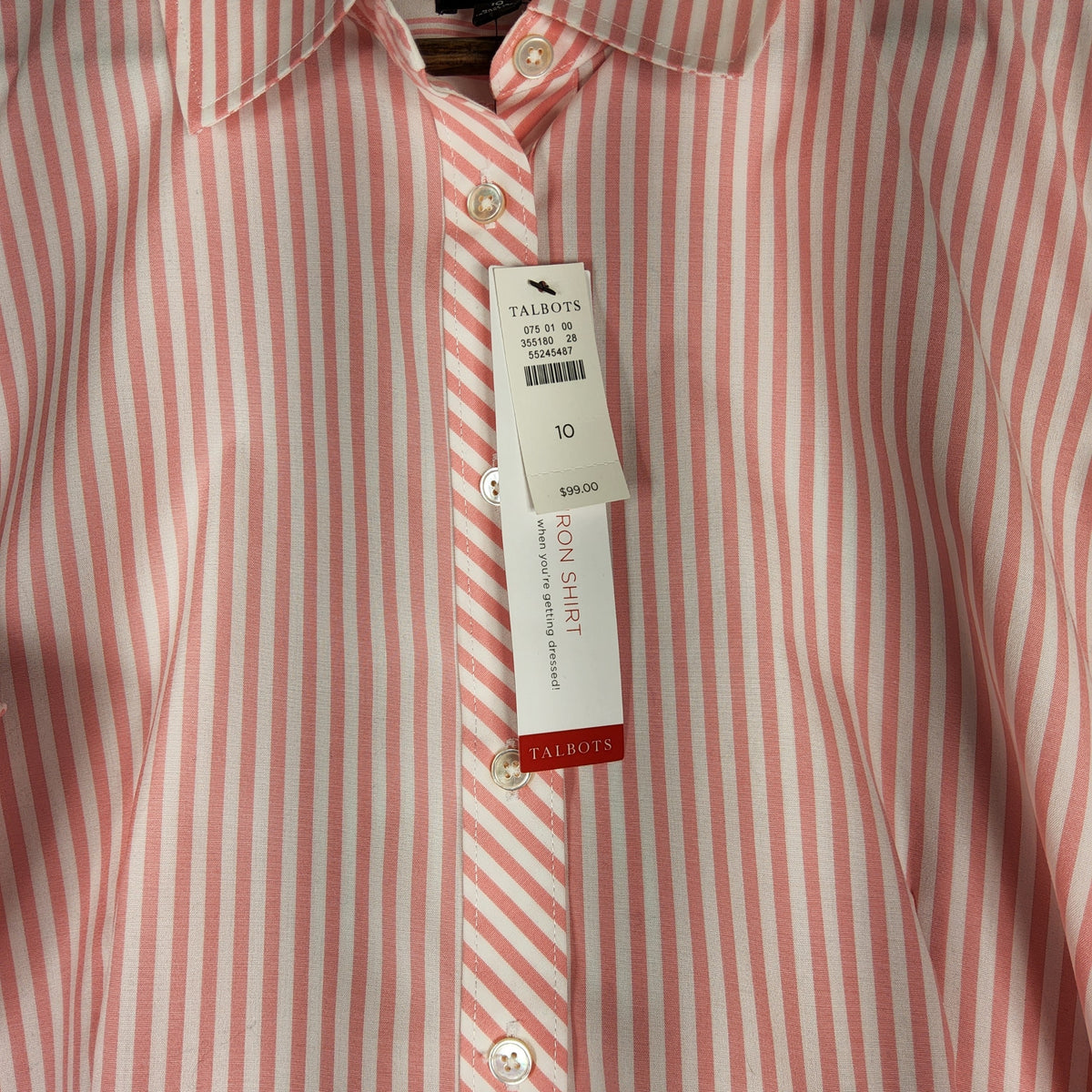 Talbots NWT  Non-Iron Powder Pink/White Stripe Button Up Shirt Size 10 - Image 3
