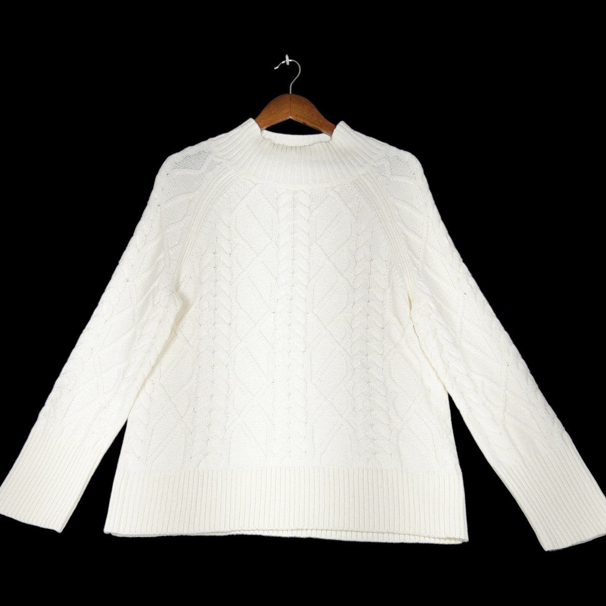Talbots NWT White Cable Knit Mock Neck Sweater M - Image 1