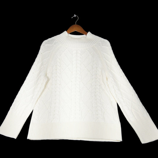 Talbots NWT White Cable Knit Mock Neck Sweater M - Image 1