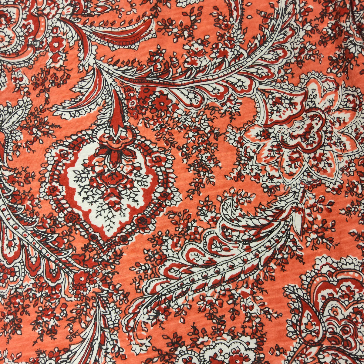 Talbots Paisley 3/4 Sleeve V-Neck Medium Top Orange Red White - Image 2
