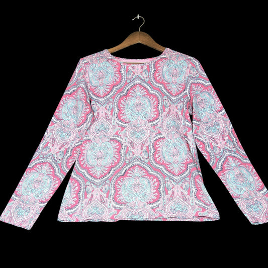 Talbots The Talbots Tee Pink Aqua Paisley Long Sleeve Top M - Image 1