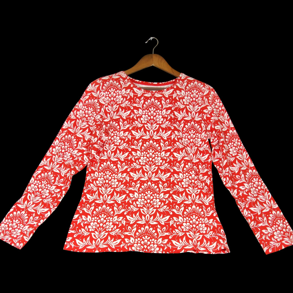 Talbots The Talbots Tee Red White Floral Long Sleeve Top Size M - Image 1
